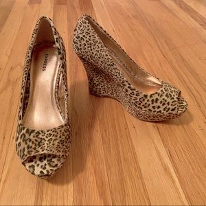 Express Velvet Leopard Print Wedge Heels - Size 7